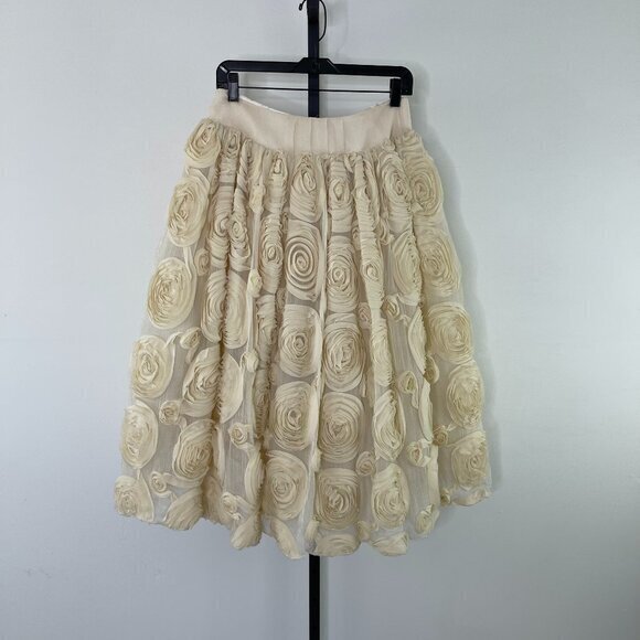 Oni Onik Women's Cream Zipper Flared Hem Floral Mini A-Line Skirt Size 40 - Picture 1 of 9